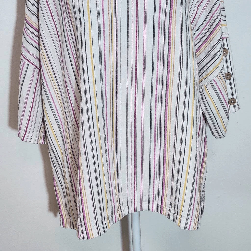 Chico's Pink Striped Linen Oversized Striped Blouse Size XL Chico's Stripe Top