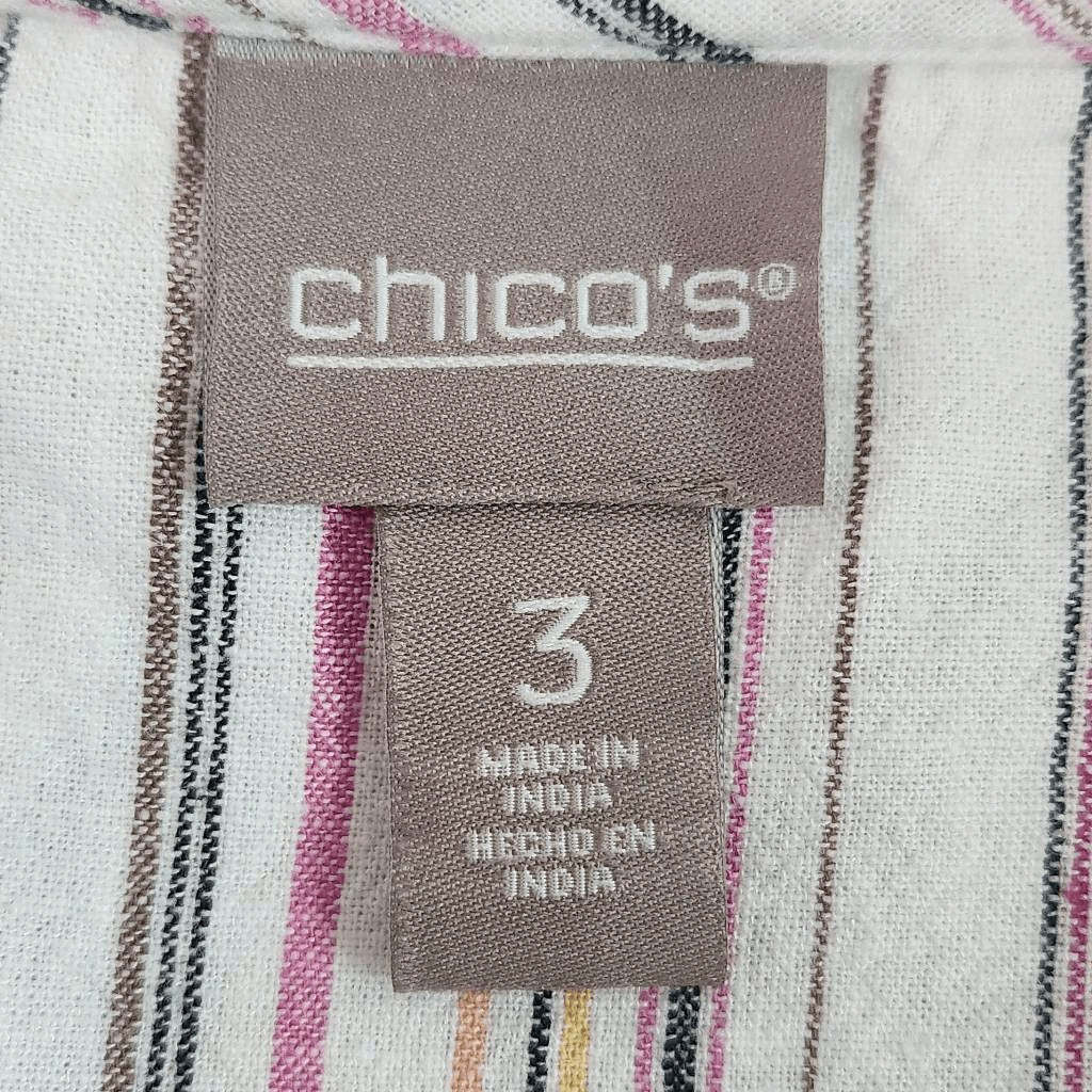 Chico's Pink Striped Linen Oversized Striped Blouse Size XL Chico's Stripe Top