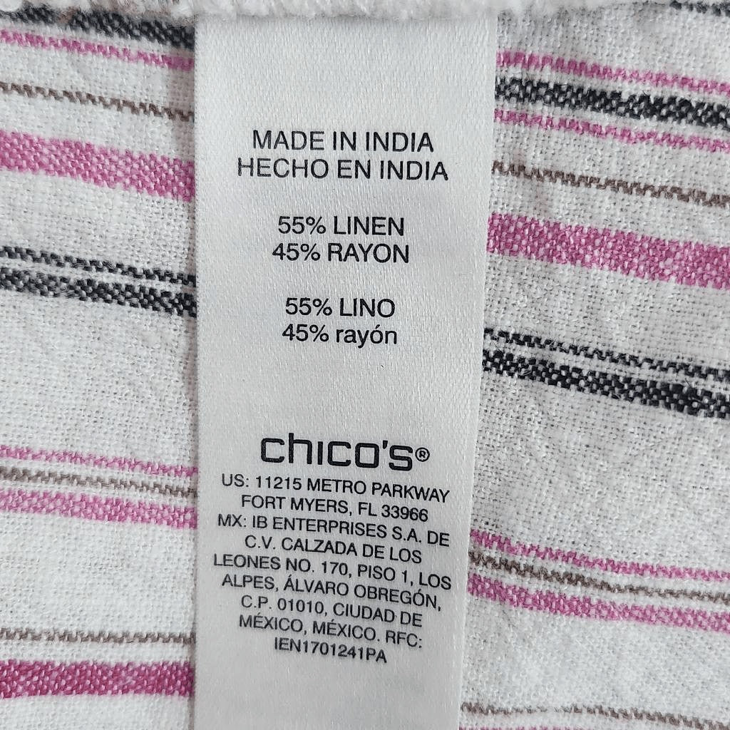 Chico's Pink Striped Linen Oversized Striped Blouse Size XL Chico's Stripe Top