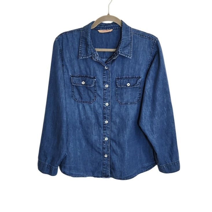 Highway Jeans Blue Chambray Button Up Boxy Shirt Size 1X Flaw