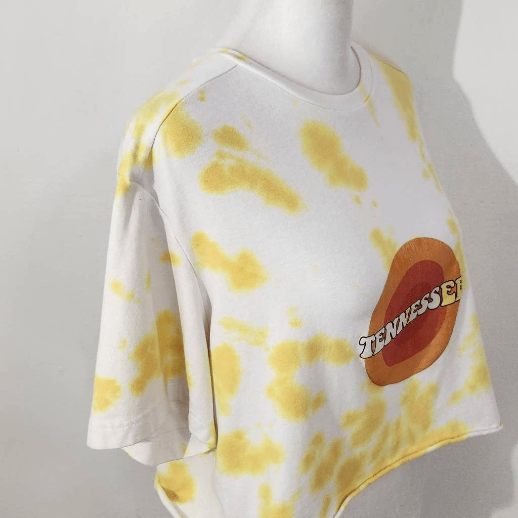 Tennessee Vols Tie-Dye Cropped Tee Size Medium Orange and White Vols Top