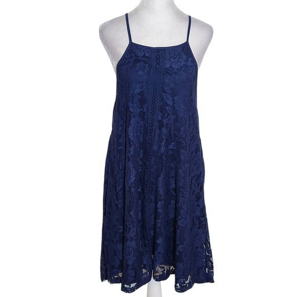 Ambiance Sleeveless Navy Blue Lace Mini Dress Size Medium Wedding Guest Dress