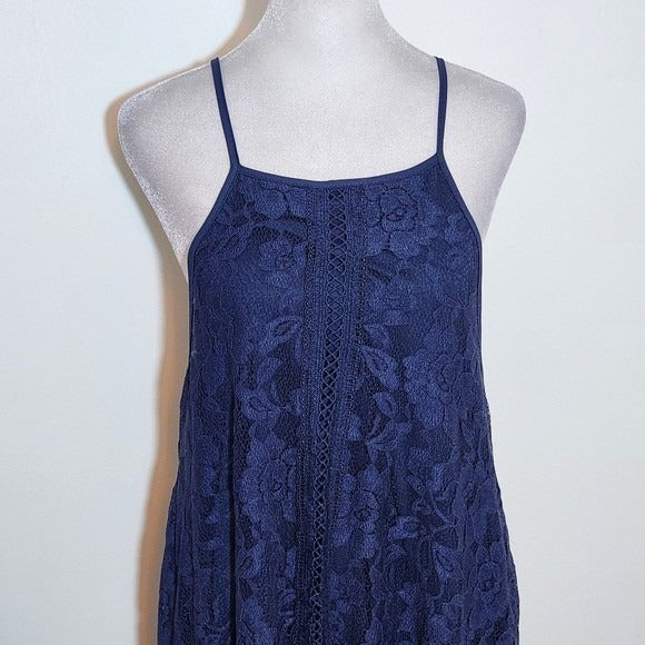 Ambiance Sleeveless Navy Blue Lace Mini Dress Size Medium Wedding Guest Dress