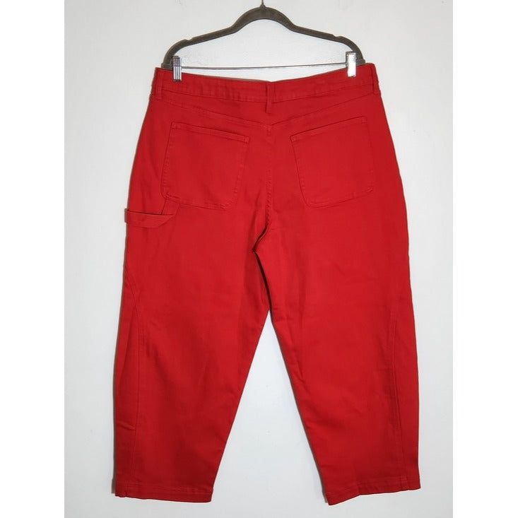 Free Assembly Red Cropped Utility Carpenter Barrel Jeans Size 16