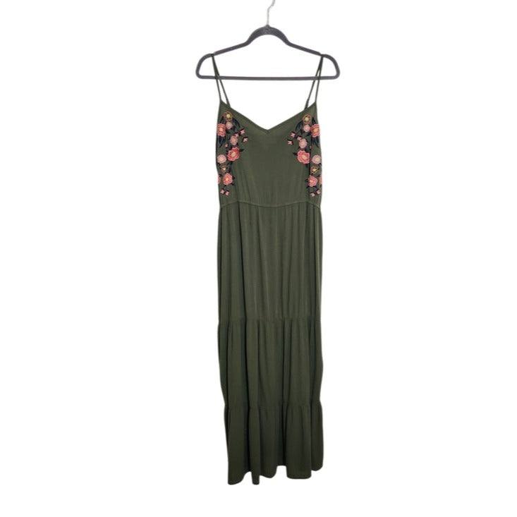 Kelly Renee Olive Green Embroidered Boho Maxi Dress Size XL