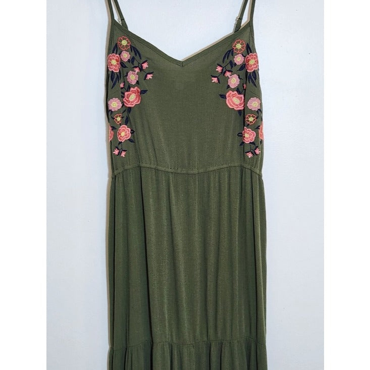 Kelly Renee Olive Green Embroidered Boho Maxi Dress Size XL