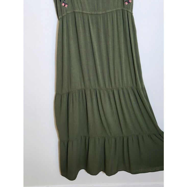 Kelly Renee Olive Green Embroidered Boho Maxi Dress Size XL
