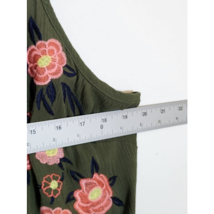 Kelly Renee Olive Green Embroidered Boho Maxi Dress Size XL