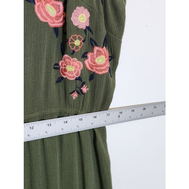Kelly Renee Olive Green Embroidered Boho Maxi Dress Size XL
