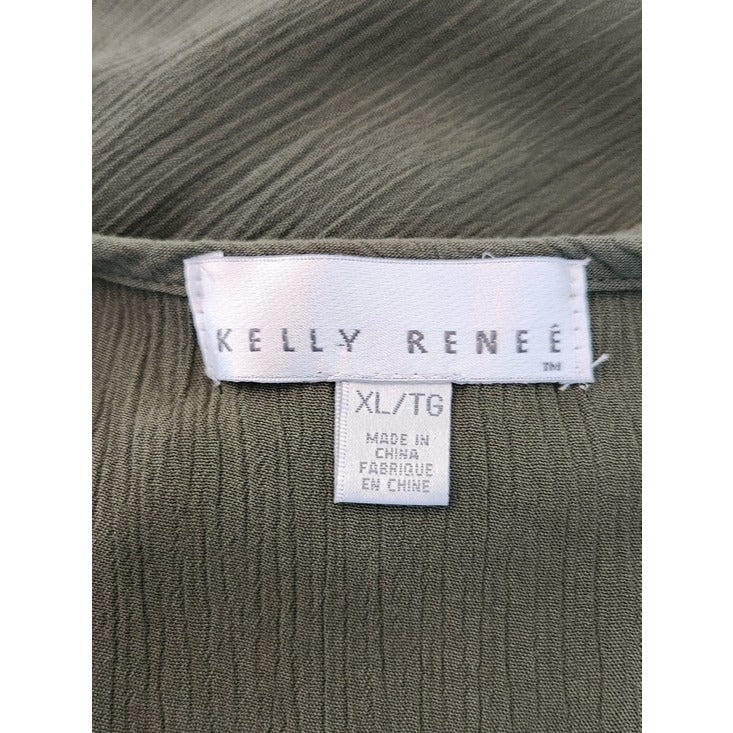 Kelly Renee Olive Green Embroidered Boho Maxi Dress Size XL