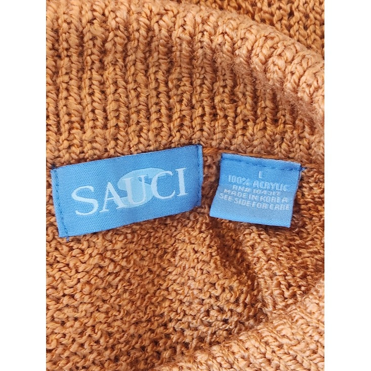 Sauci Orange Knit Sweater Tunic with Faux Pearl Buttons Size Large