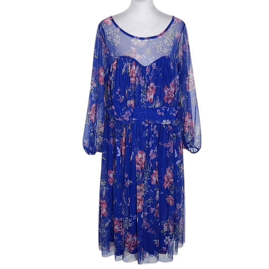 Candalite Women's Blue Floral Dress Size 1X Plus Size Wedding Guest Dress