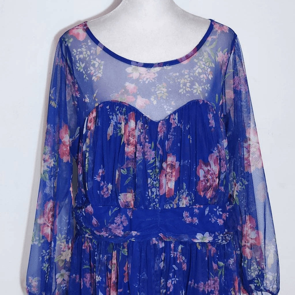 Candalite Women's Blue Floral Dress Size 1X Plus Size Wedding Guest Dress