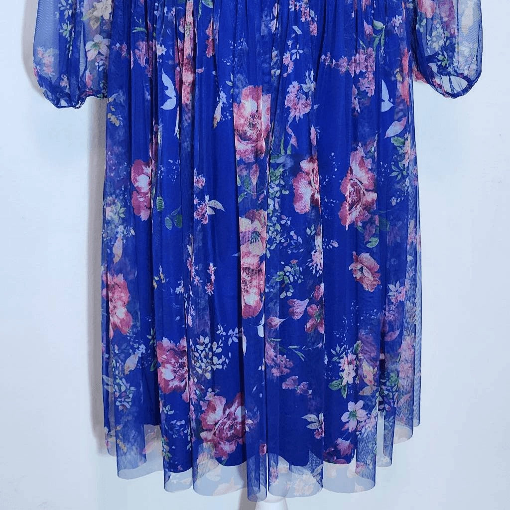 Candalite Women's Blue Floral Dress Size 1X Plus Size Wedding Guest Dress