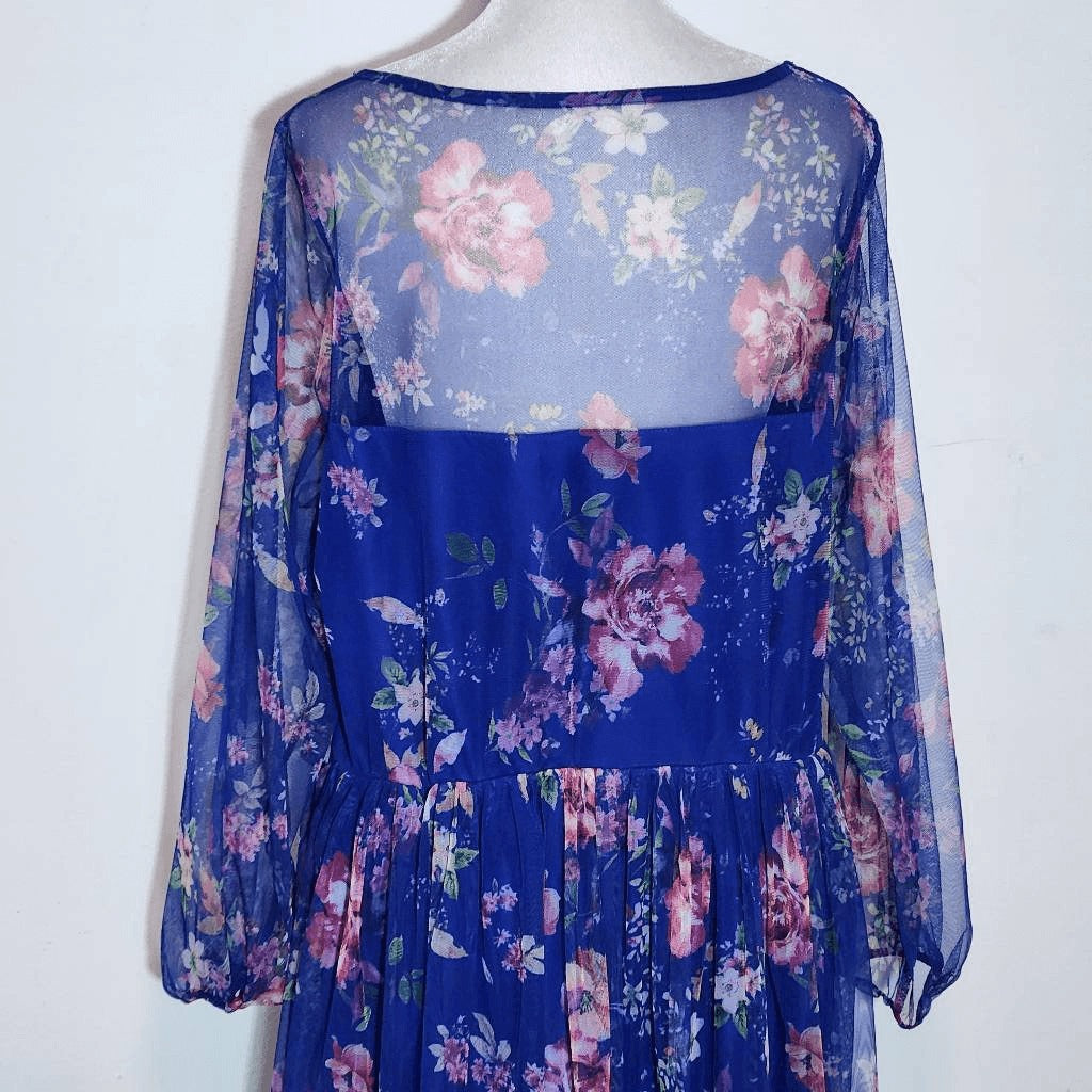 Candalite Women's Blue Floral Dress Size 1X Plus Size Wedding Guest Dress