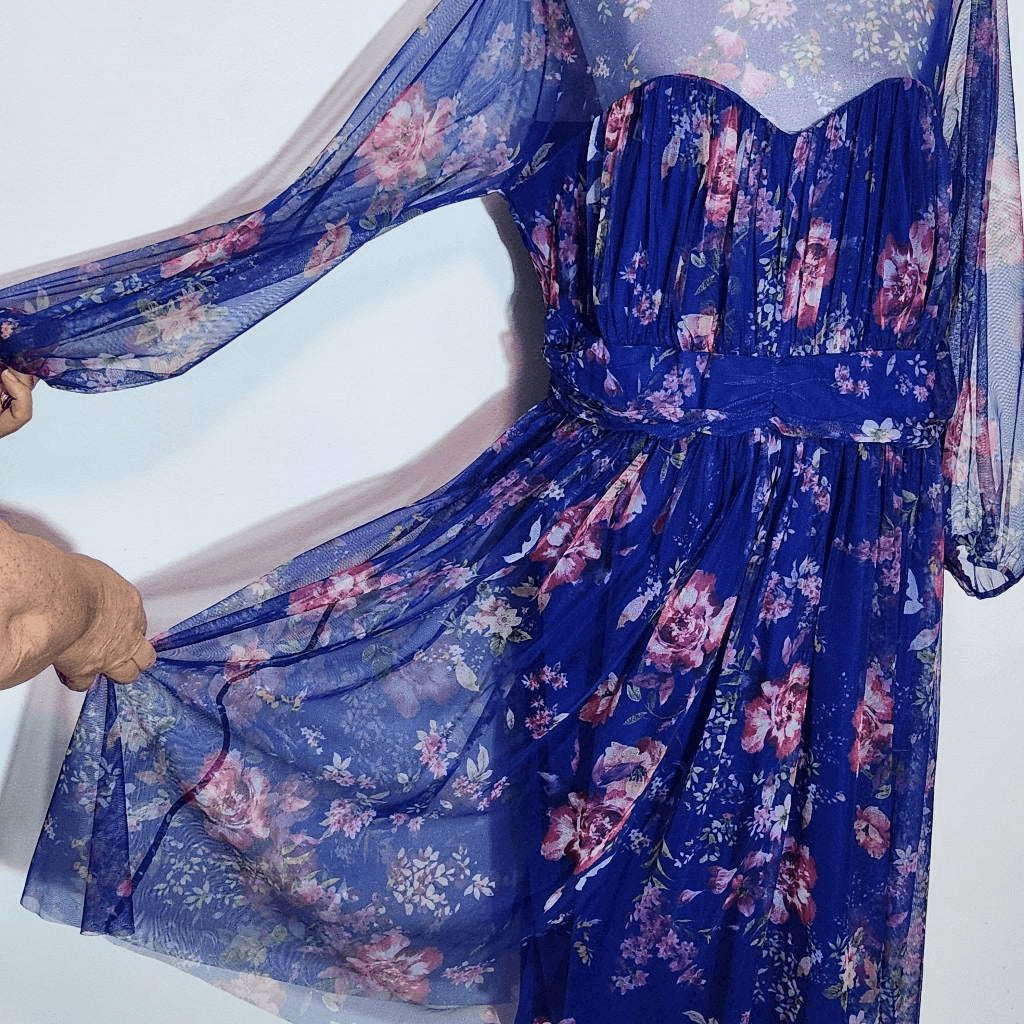 Candalite Women's Blue Floral Dress Size 1X Plus Size Wedding Guest Dress