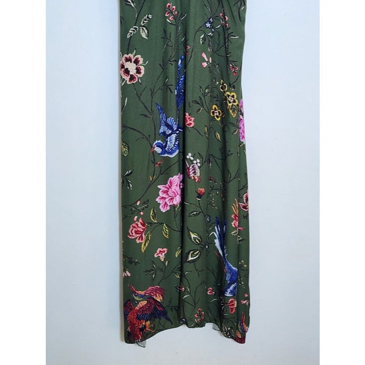 Yumi Green Floral Ruched Waist Midi Dress Size 8 Wedding Guest Dress