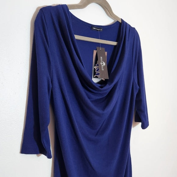 Nally & Millie Navy Blue Draped Neckline Top Size Medium NWT