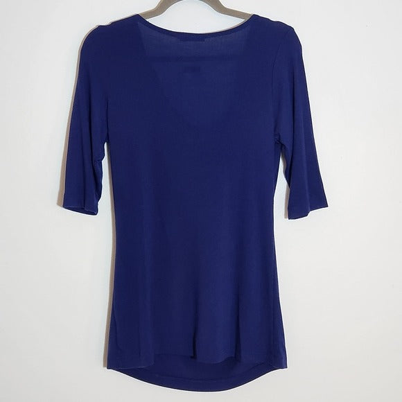 Nally & Millie Navy Blue Draped Neckline Top Size Medium NWT