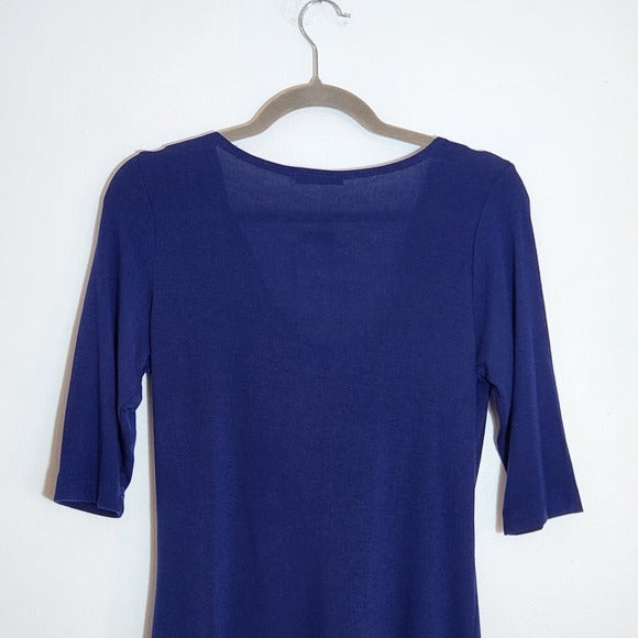 Nally & Millie Navy Blue Draped Neckline Top Size Medium NWT