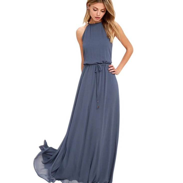 Lulus Sleeveless Maxi Slate Blue Formal Dress Size Small NWT Wedding Guest Dress