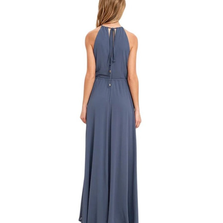Lulus Sleeveless Maxi Slate Blue Formal Dress Size Small NWT Wedding Guest Dress