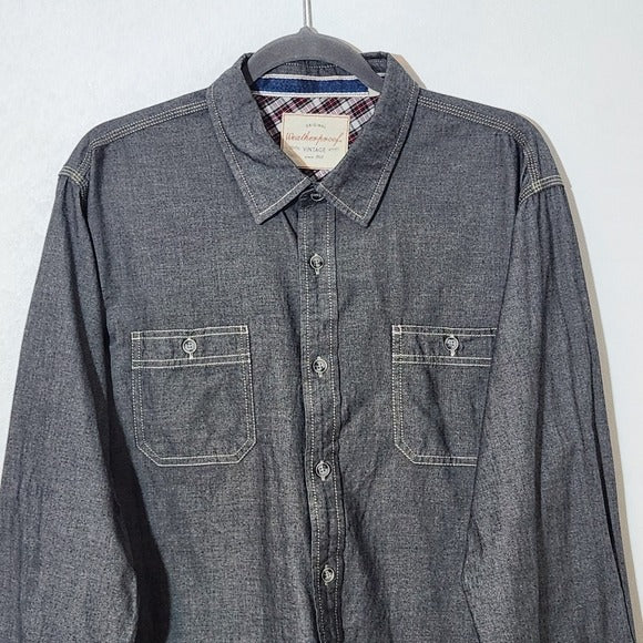 Weatherproof Vintage Men's Gray Button-Up Shirt Size XL Gray Button Down Shirt