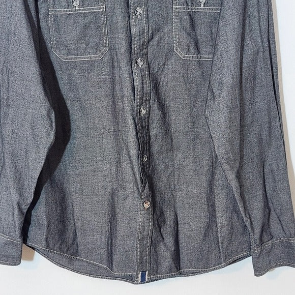 Weatherproof Vintage Men's Gray Button-Up Shirt Size XL Gray Button Down Shirt