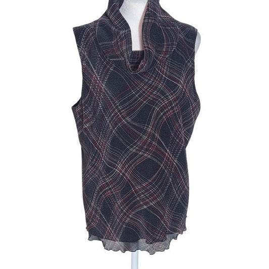 Liz Claiborne Charcoal Gray Plaid Sleeveless Cowl Neck Top NWT Size 16