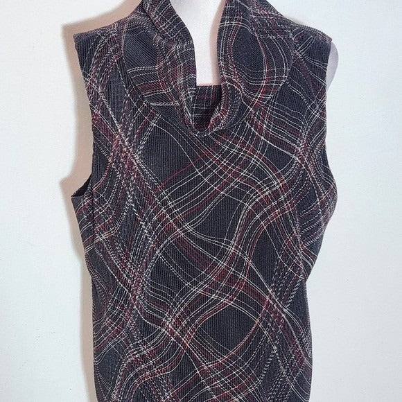 Liz Claiborne Charcoal Gray Plaid Sleeveless Cowl Neck Top NWT Size 16