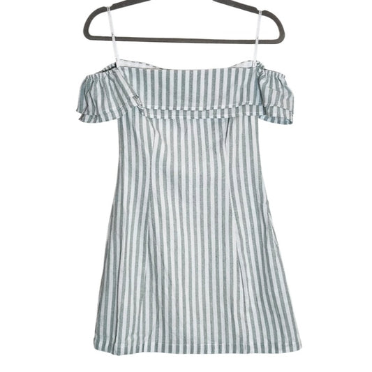 Lulus Sage Green and White Stripe Off the Shoulder Mini Dress Size XS NWT