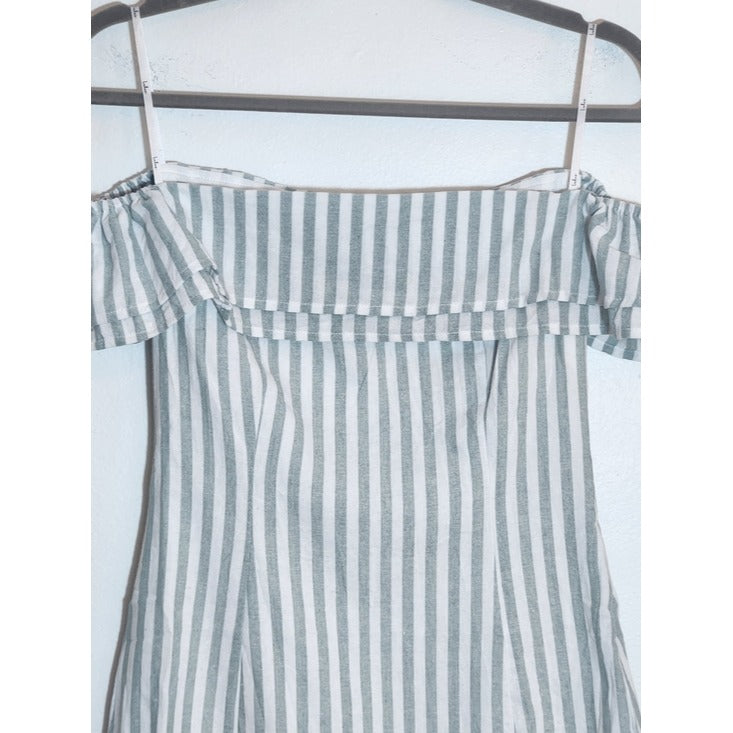 Lulus Sage Green and White Stripe Off the Shoulder Mini Dress Size XS NWT