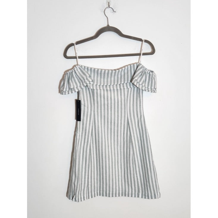 Lulus Sage Green and White Stripe Off the Shoulder Mini Dress Size XS NWT
