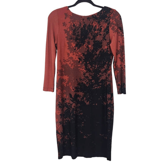 Just Taylor Red and Black Sheath Dress Size 2 Black and Red Print Dress