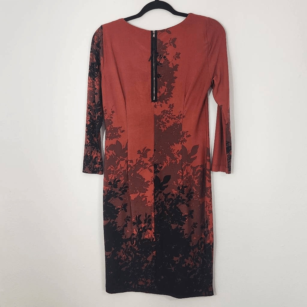 Just Taylor Red and Black Sheath Dress Size 2 Black and Red Print Dress