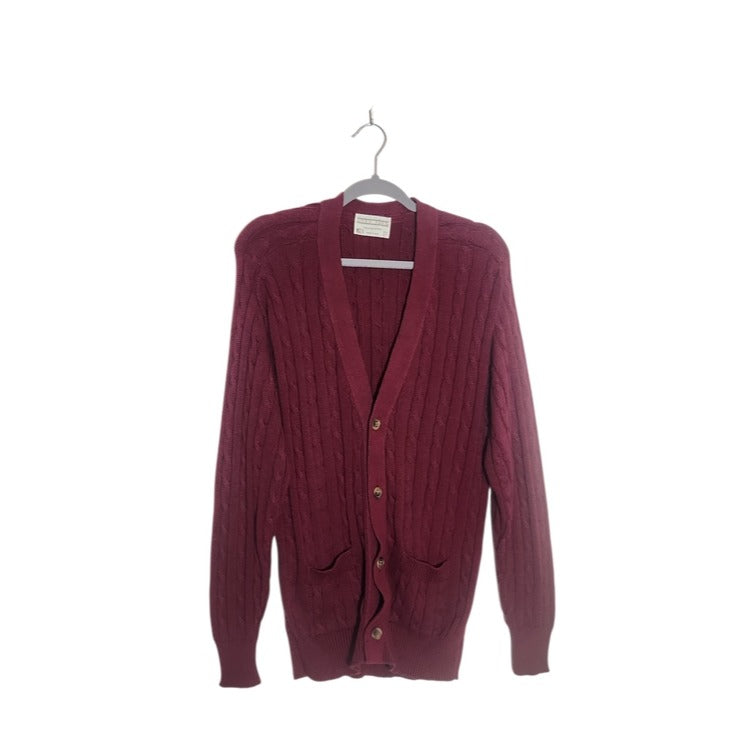 Lord Jeff Mens Burgundy Cable Knit Button Front Cardigan Sweater Size Large