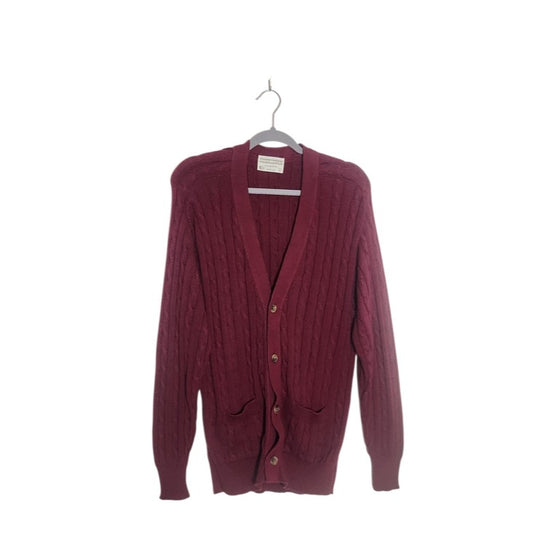 Lord Jeff Mens Burgundy Cable Knit Button Front Cardigan Sweater Size Large