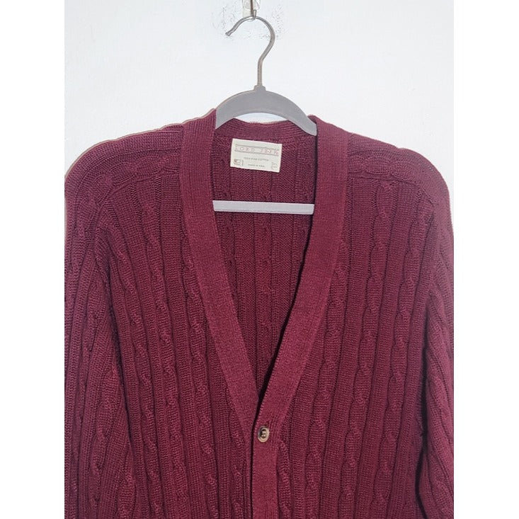 Lord Jeff Mens Burgundy Cable Knit Button Front Cardigan Sweater Size Large