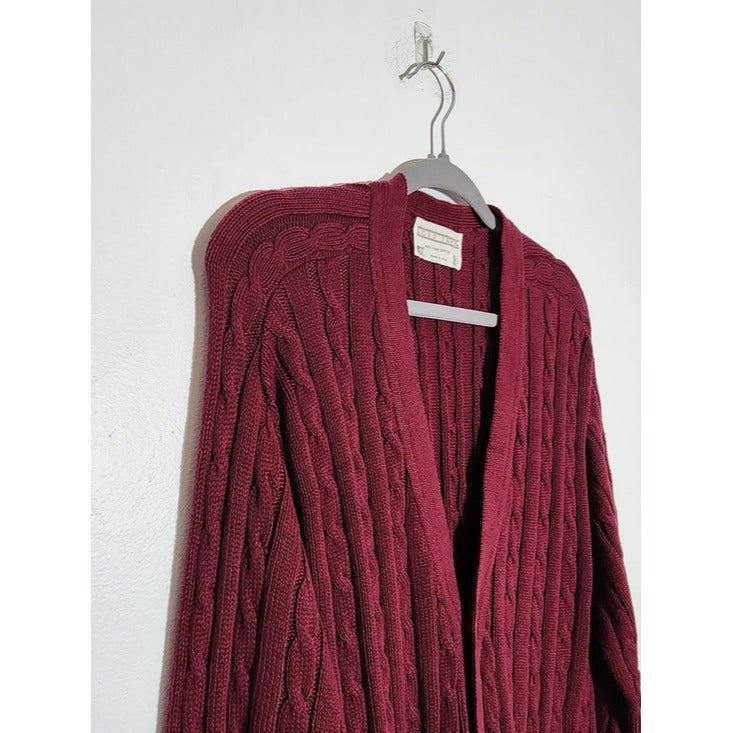 Lord Jeff Mens Burgundy Cable Knit Button Front Cardigan Sweater Size Large