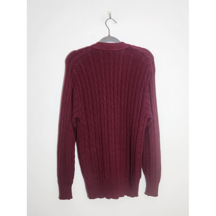 Lord Jeff Mens Burgundy Cable Knit Button Front Cardigan Sweater Size Large