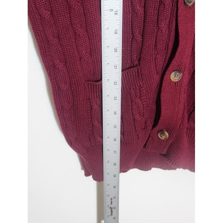 Lord Jeff Mens Burgundy Cable Knit Button Front Cardigan Sweater Size Large