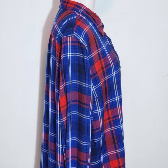 Como Vintage Navy and Red Plaid Button Down Shirt Size Large Preppy Plaid Shirt