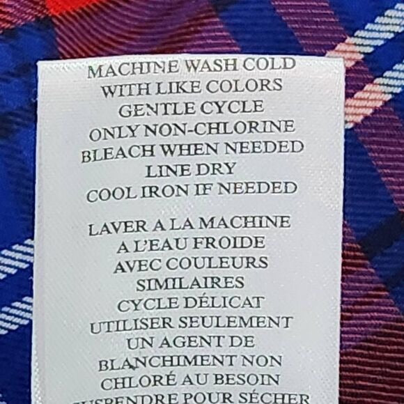 Como Vintage Navy and Red Plaid Button Down Shirt Size Large Preppy Plaid Shirt