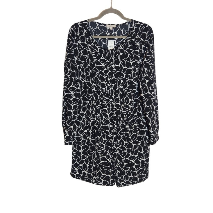 LOFT Black and White Leaf Print Short Romper Size 6 NWT