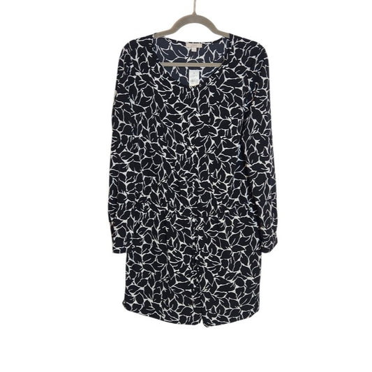 LOFT Black and White Leaf Print Short Romper Size 6 NWT