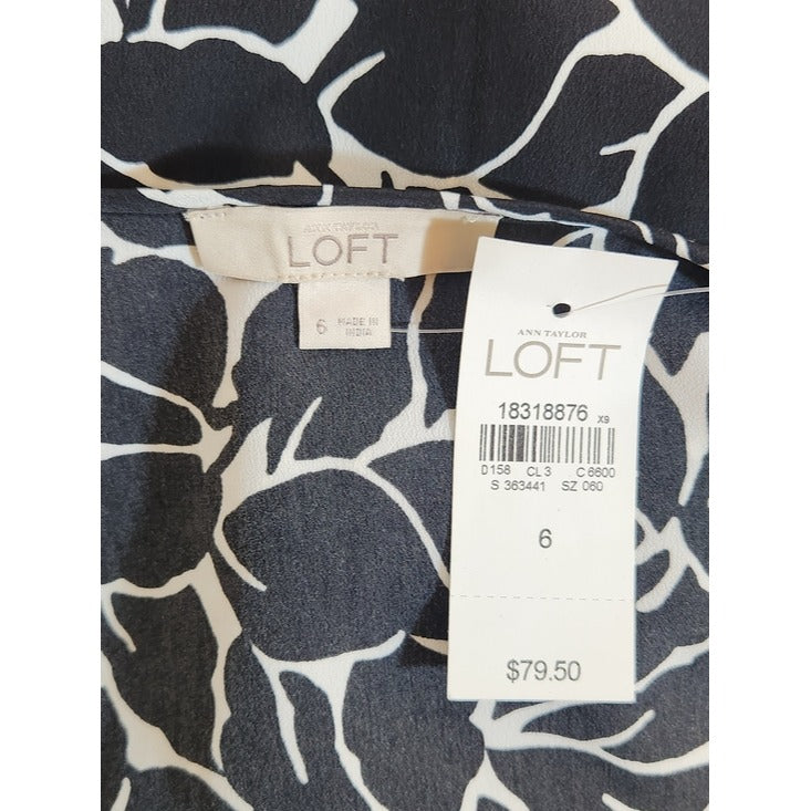 LOFT Black and White Leaf Print Short Romper Size 6 NWT