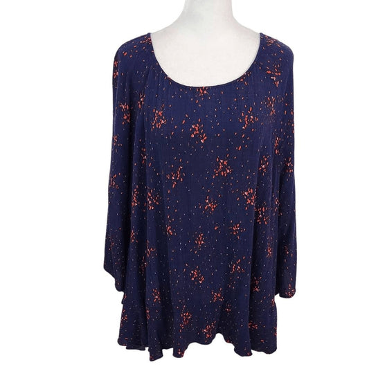 a.n.a Navy and Red Blouse Size Large Navy Peasant Blouse