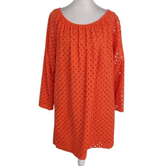 Michael Kors Orange Eyelet Lace Mini Dress Size Large Off-the-shoulder