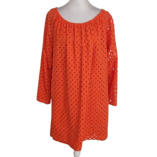 Michael Kors Orange Eyelet Lace Mini Dress Size Large Off-the-shoulder