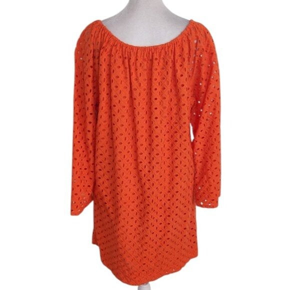 Michael Kors Orange Eyelet Lace Mini Dress Size Large Off-the-shoulder